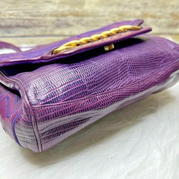 Vntg Sharif Purple Snakeskin Embossed Leather Purse Shoulder Bag Crossbody - Picture 7 of 12